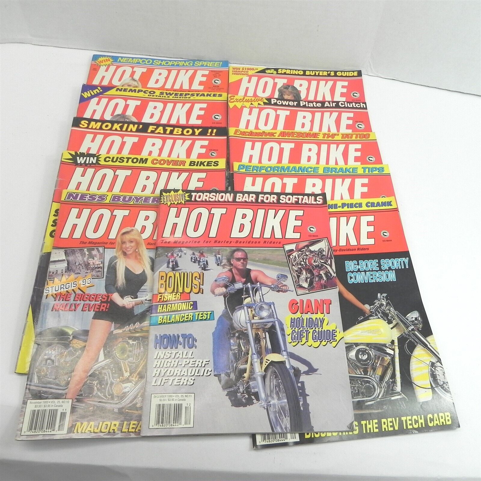 VINTAGE 1993 HOT BIKE MOTORCYCLE MAGAZINE LOT OF 11 ISSUES HARLEYS CHOPPERS