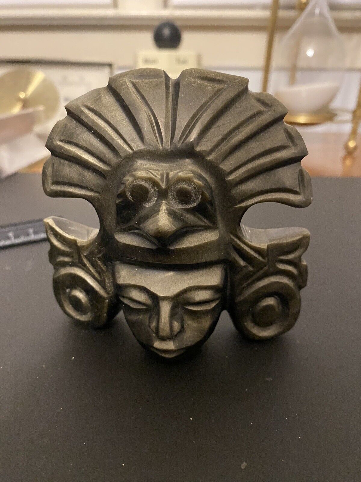 Vintage Bronze Olmec Head Figure Aztec 