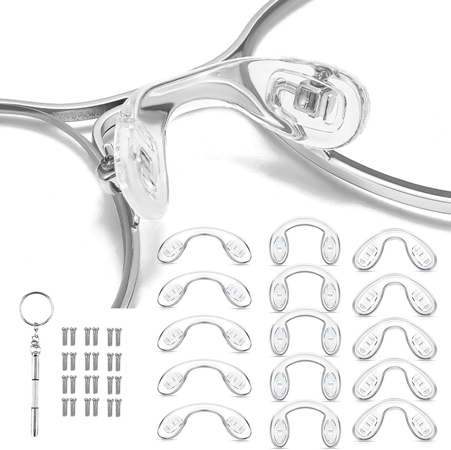 15 Pcs,3 Sizes Eyeglasses Nose Pads,U Shaped Eyeglasses Nose Pads Screw 15 Pcs,3 Sizes Eyeglasses Nose Pads,U Shaped Eyeglasses Nose Pads Screw