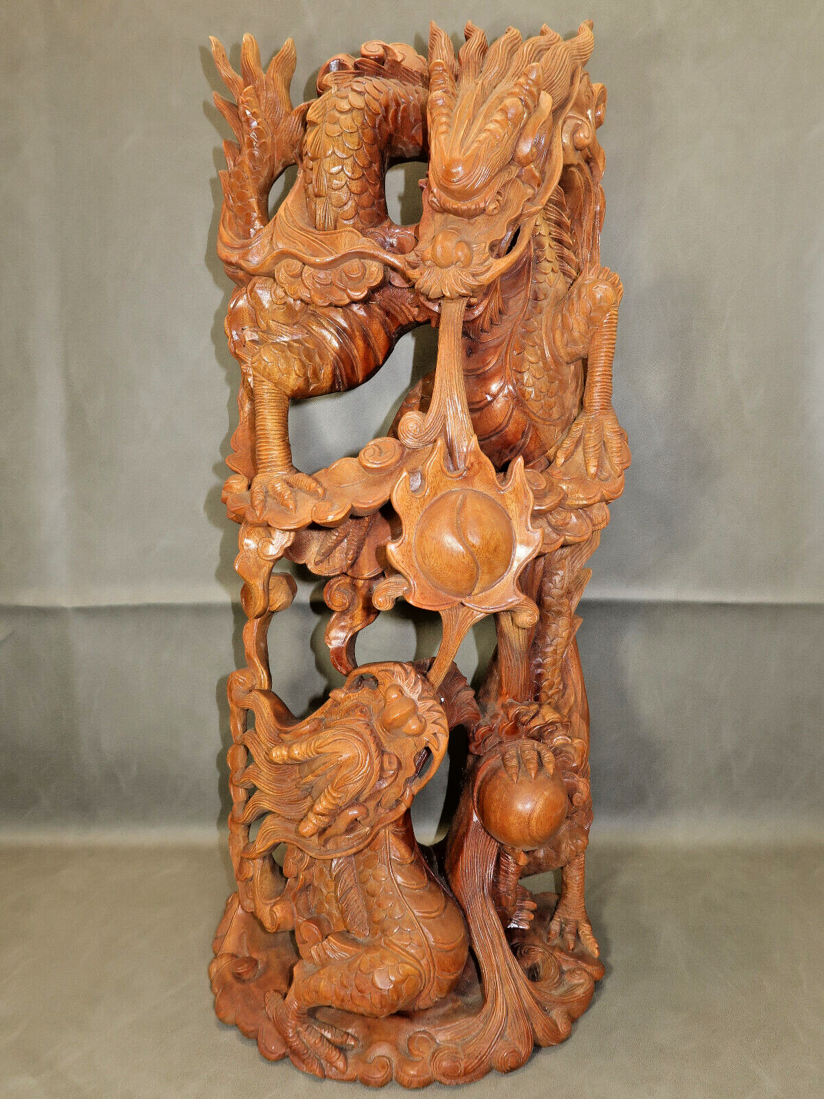 MASSIVE 23+" Chinese Hand Carved Wood Lucky LUNG DRAGON Sculpture - Feng Shui MASSIVE 23+" Chinese Hand Carved Wood Lucky LUNG DRAGON Sculpture - Feng Shui