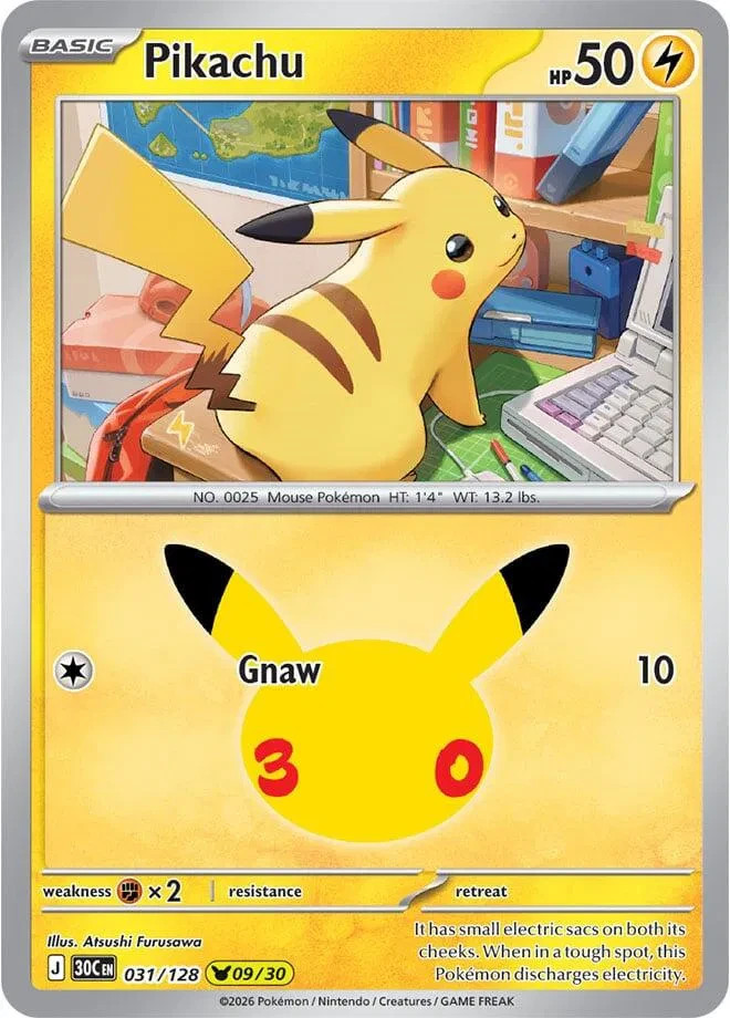 Pokémon - Pikachu 031/128 (09/30) - 30th Anniversary - Near Mint Pokémon - Pikachu 031/128 (09/30) - 30th Anniversary - Near Mint