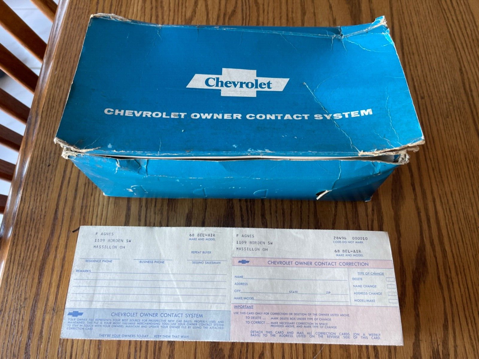 RARE 1968-70 CHEVROLET DEALERSHIP VEHICLE OWNERS INFORMATION  CARDS W/BOX