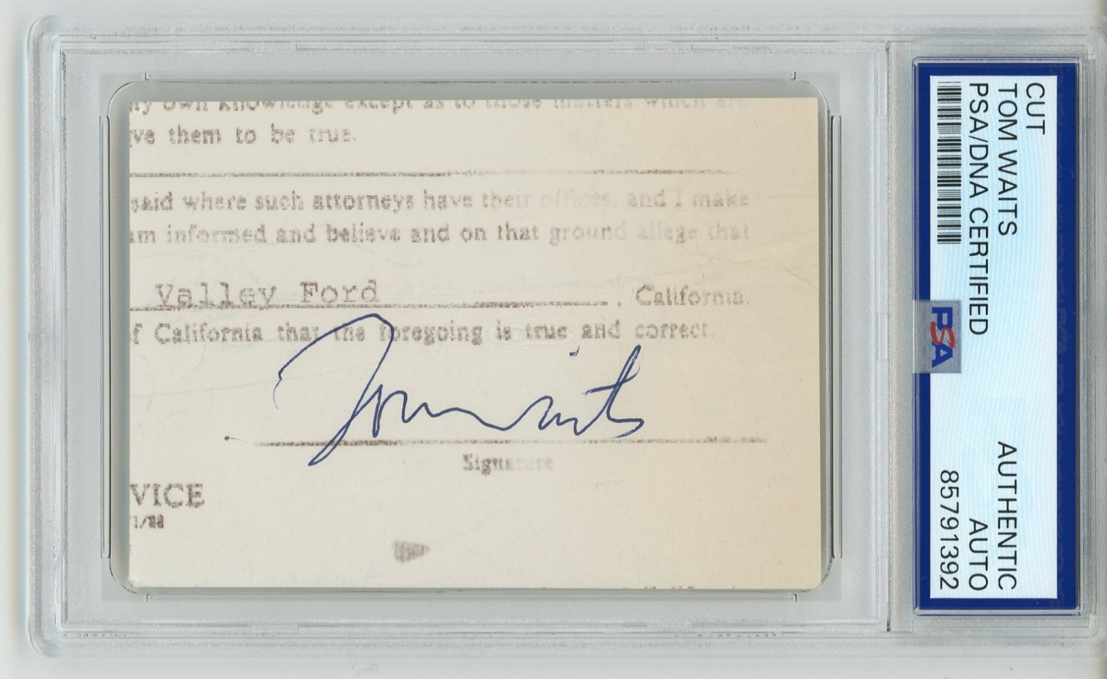 Tom Waits ~ Signed Autographed Authentic Contract Signature ~ PSA DNA Encased Tom Waits ~ Signed Autographed Authentic Contract Signature ~ PSA DNA Encased