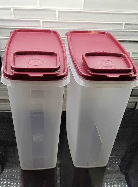 TUPPERWARE CEREAL KEEPERS CONTAINERS GET 2 BORDEAUX LIDS 20 CUPS EACH NEW TUPPERWARE CEREAL KEEPERS CONTAINERS GET 2 BORDEAUX LIDS 20 CUPS EACH NEW