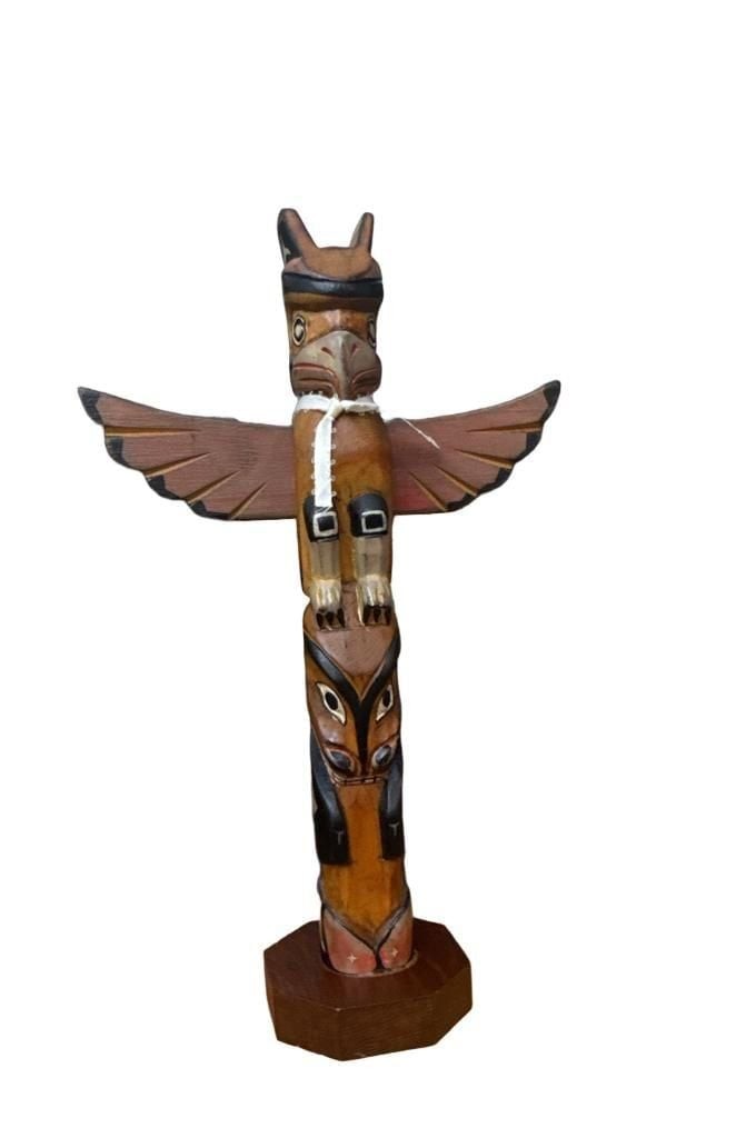 Alaskan Black Diamond Hand-Carved Wooden Totem Pole Alaskan Black Diamond Hand-Carved Wooden Totem Pole
