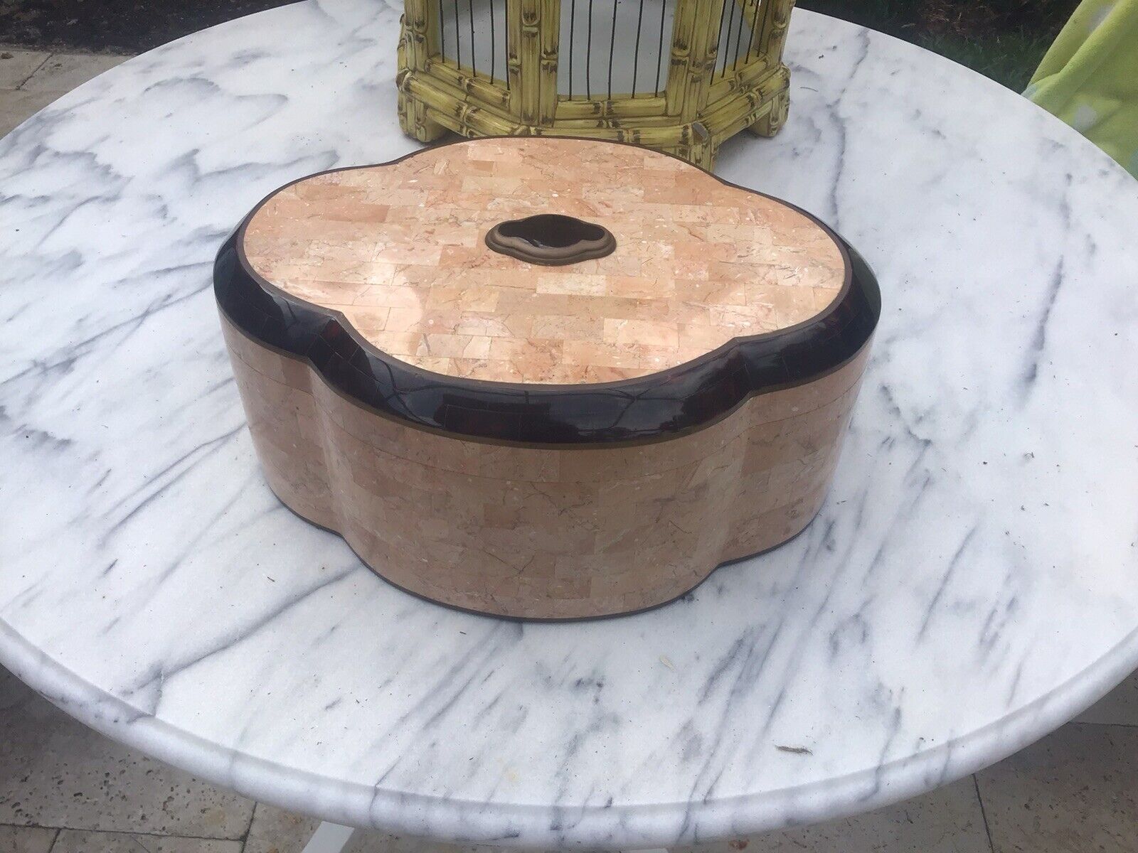 Vtg Large Maitland Smith Tessellated Marble Stone  Box