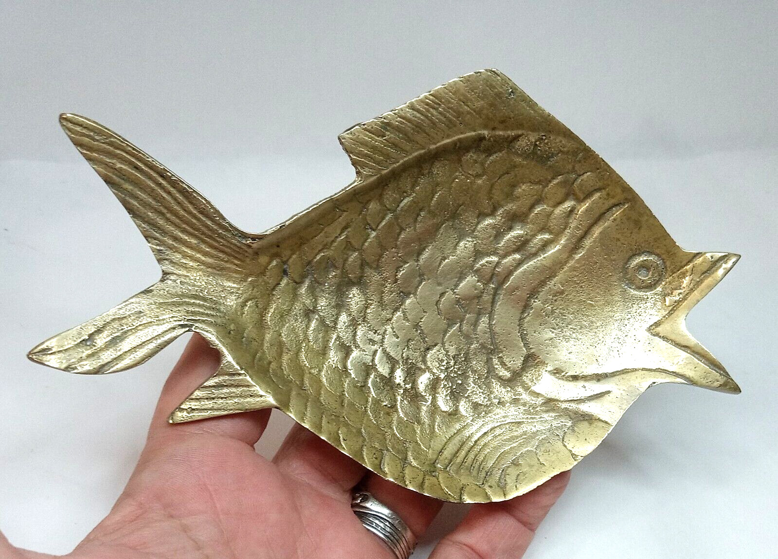 VTG Brass Fish Ashtray Trinket Dish Coin Tray Incense Dish 5.75\