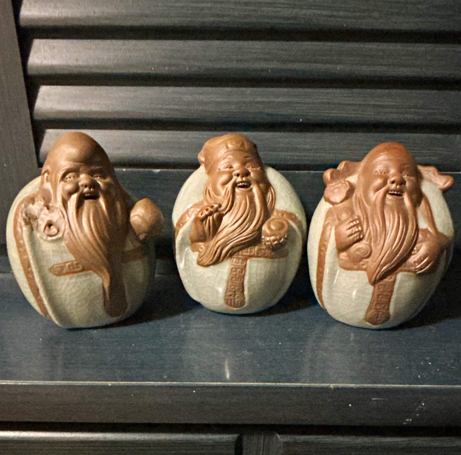 Vintage Chinese Fu Lu Shou Figurine Set Sanxing 3 Lucky Gods Ceramic Mud Men Vintage Chinese Fu Lu Shou Figurine Set Sanxing 3 Lucky Gods Ceramic Mud Men