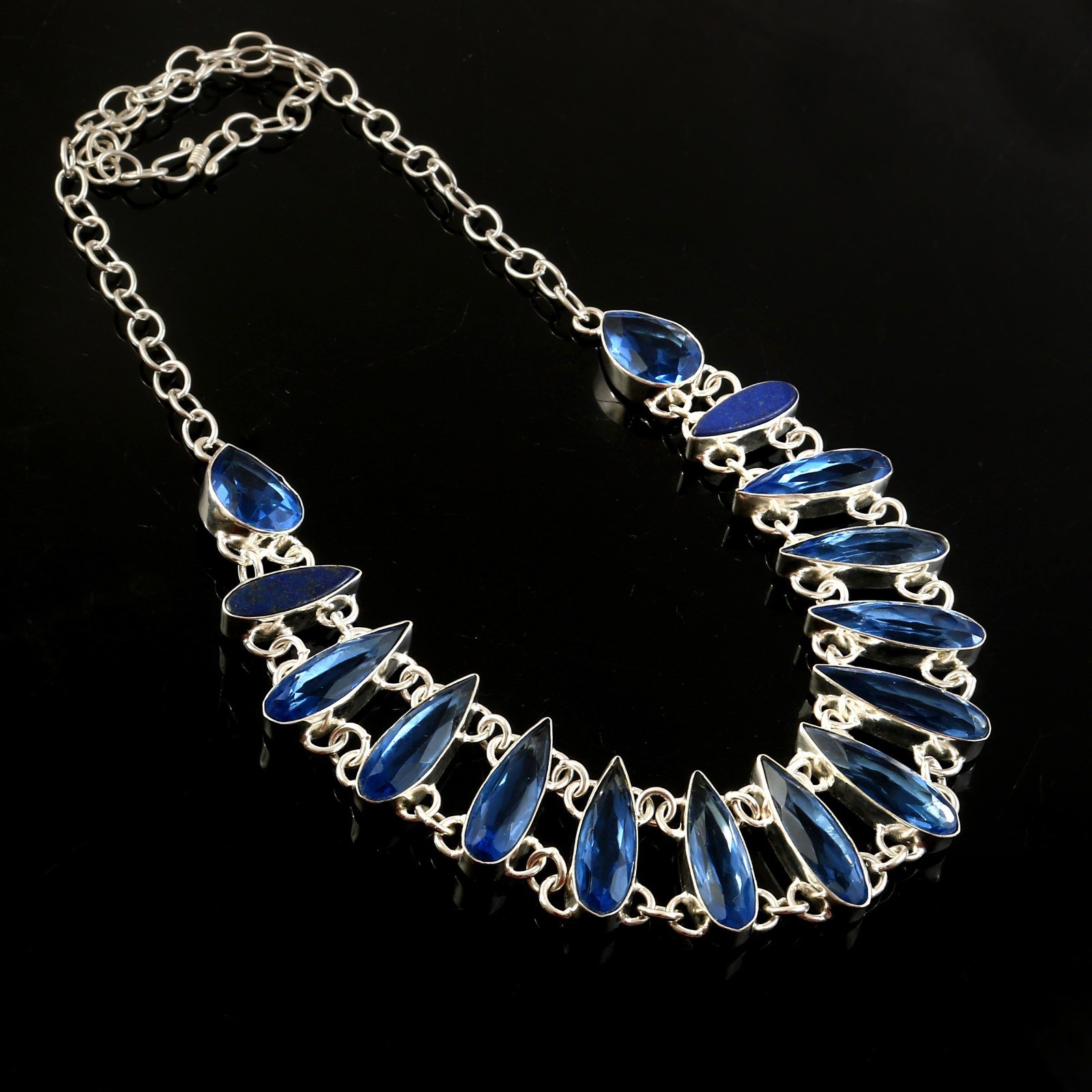 Handmade Blue Quartz Look Silver Plated Luxury Statement NecklaceStatement Handmade Blue Quartz Look Silver Plated Luxury Statement NecklaceStatement