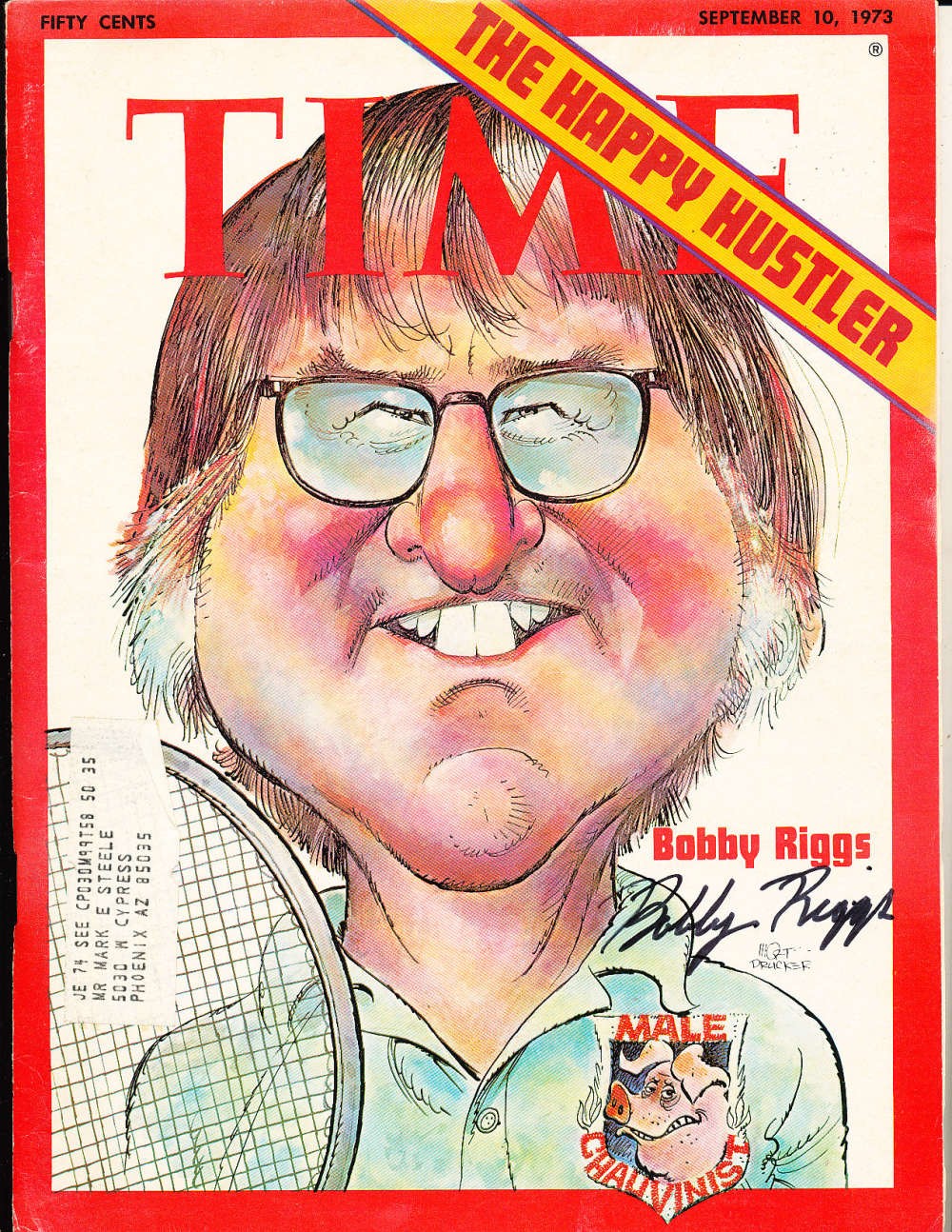 1973 9/10 Bobby Riggs Tennis Signed Time Magazine label b1