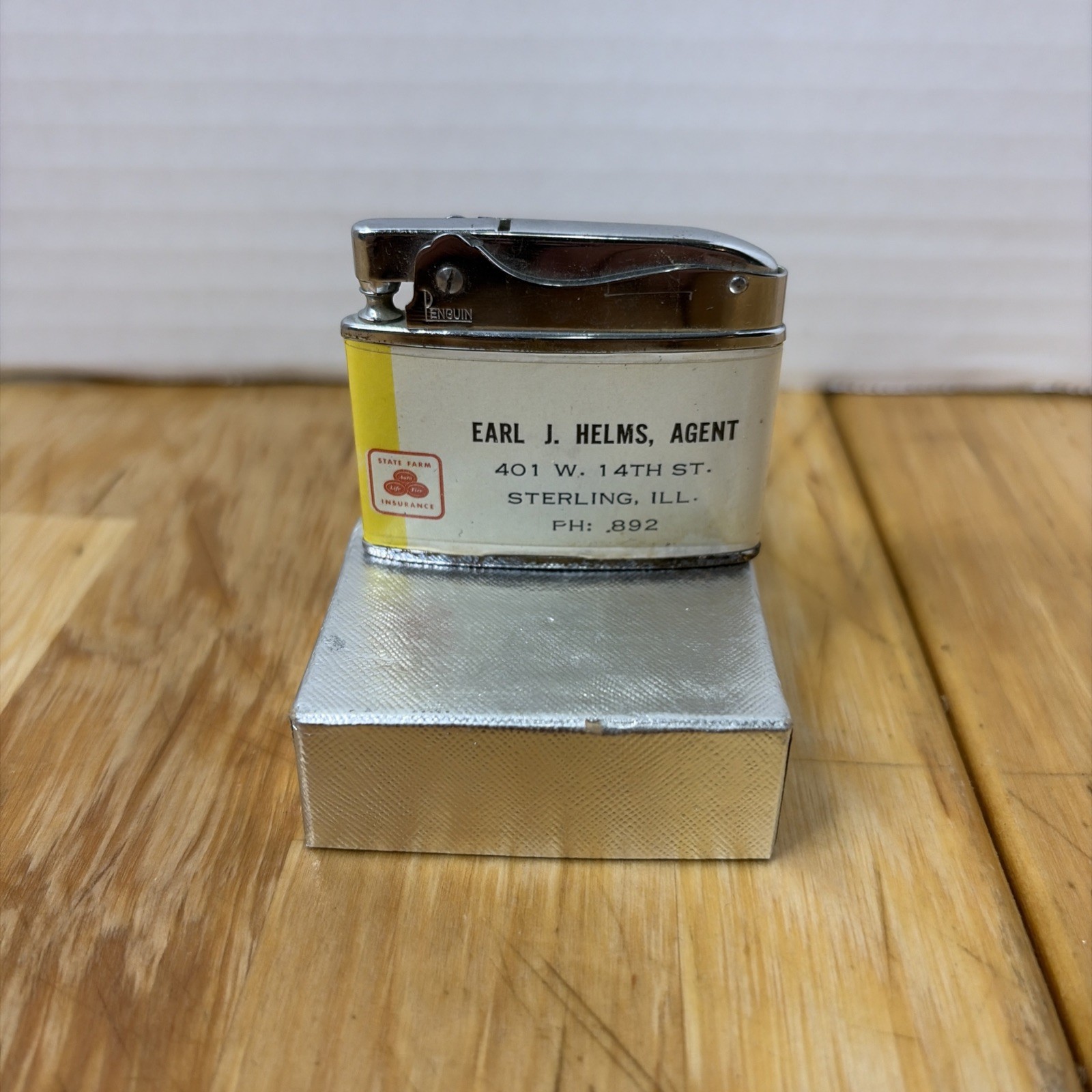 NOS VTG 1950s Penguin Superlative Lighter State Farm Bank Plan Unused Boxed NOS VTG 1950s Penguin Superlative Lighter State Farm Bank Plan Unused Boxed