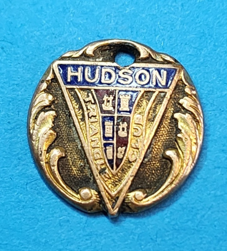 Vintage Hudson Triangle Club Employee Badge. Gold & Blue Enamel.1930s-1940s Vintage Hudson Triangle Club Employee Badge. Gold & Blue Enamel.1930s-1940s