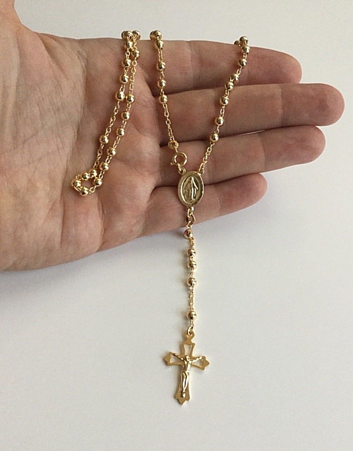 18k Gold Over Solid 925 Sterling Silver Italian Rosary 4mm-20” Long / Rosario 18k Gold Over Solid 925 Sterling Silver Italian Rosary 4mm-20” Long / Rosario