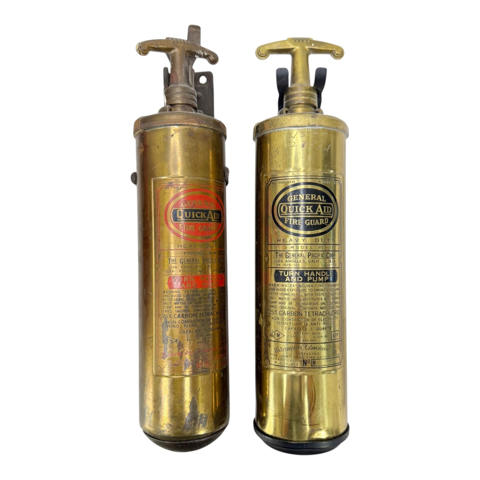 Vintage General Quick Aid Fire Guard Model 85 Brass Extinguisher Lot of 2 Vintage General Quick Aid Fire Guard Model 85 Brass Extinguisher Lot of 2