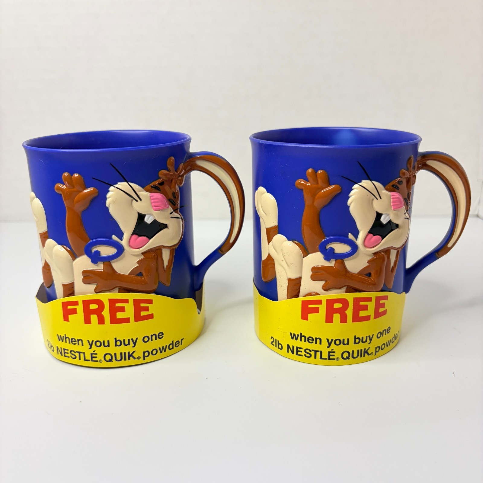 Vintage Nestle Quik Bunny Promo Mugs Pair 1990s Plastic Cups Original Bands Vintage Nestle Quik Bunny Promo Mugs Pair 1990s Plastic Cups Original Bands