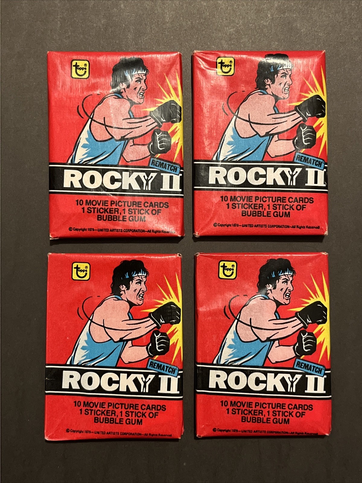 1979 Topps Rocky II Wax Pack Lot 4 Unopened Movie Cards Stickers Stallone 1979 Topps Rocky II Wax Pack Lot 4 Unopened Movie Cards Stickers Stallone