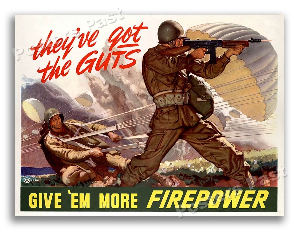 “Give 'Em More Firepower” 1943 Vintage Style WW2 War Poster - 18x24 “Give 'Em More Firepower” 1943 Vintage Style WW2 War Poster - 18x24