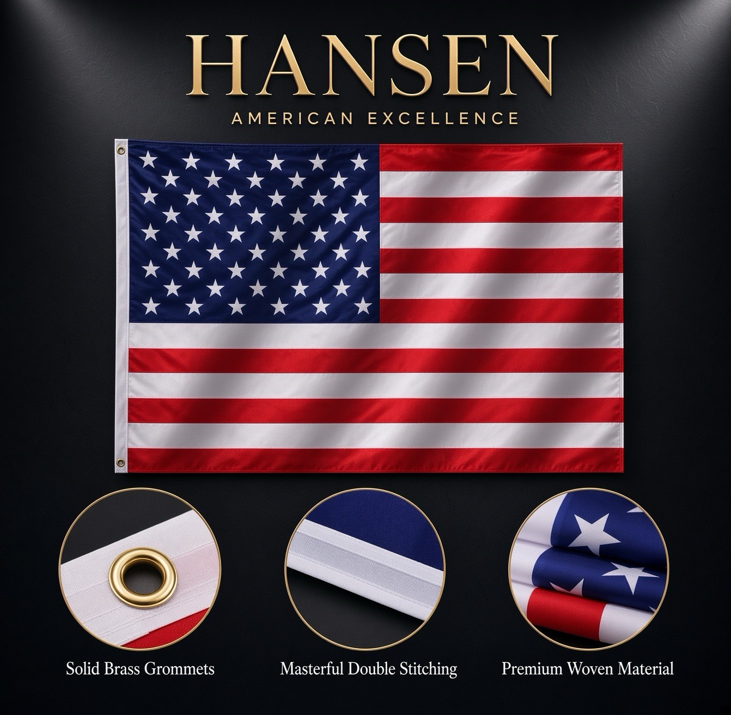 Hansen 3x5 Ft American Flags Bulk Polyester with Grommets Hansen 3x5 Ft American Flags Bulk Polyester with Grommets