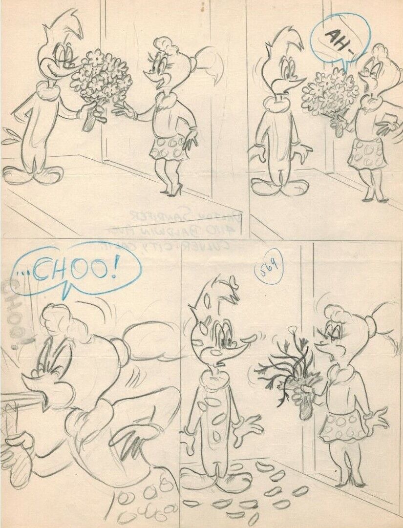 1950\'s/1960\'s WOODY WOODPECKER ORIGINAL ART PRELIM PAGE DRAWING COMICS/CARTOON?