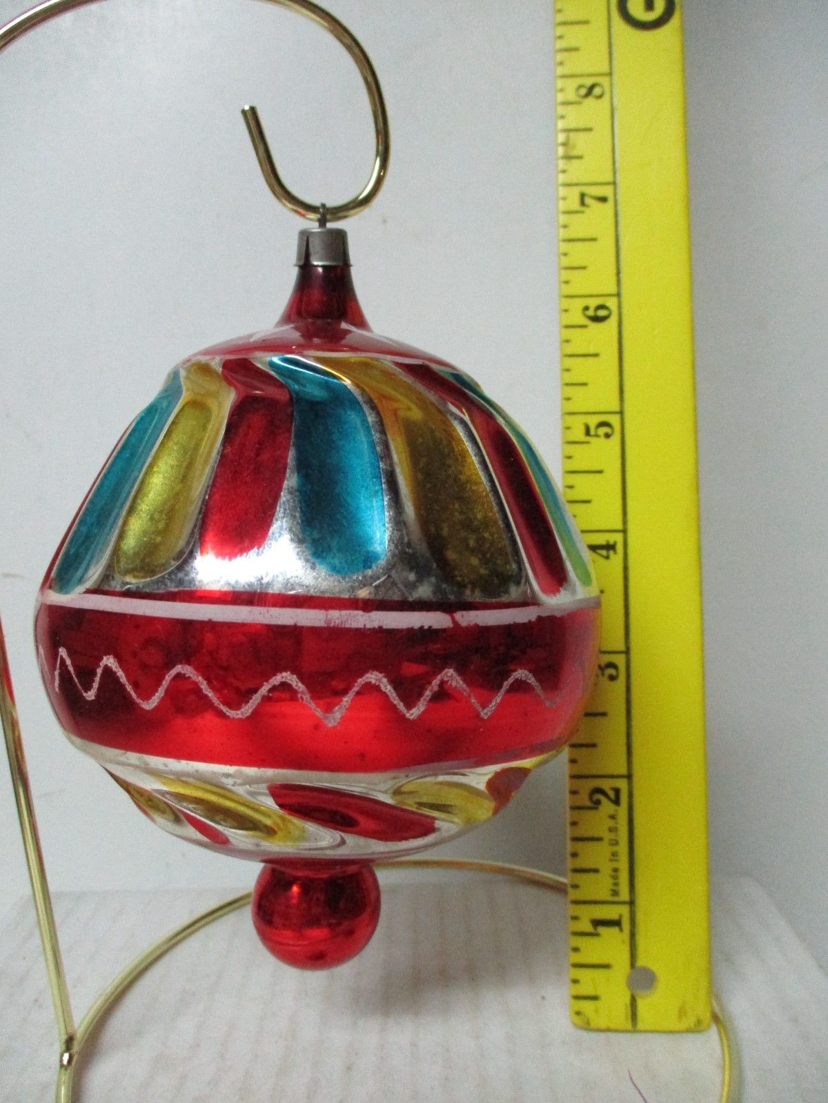 Vtg Jumbo 5 1/2"T US Zone Germany Swirled Geometric Glass Christmas Ornament