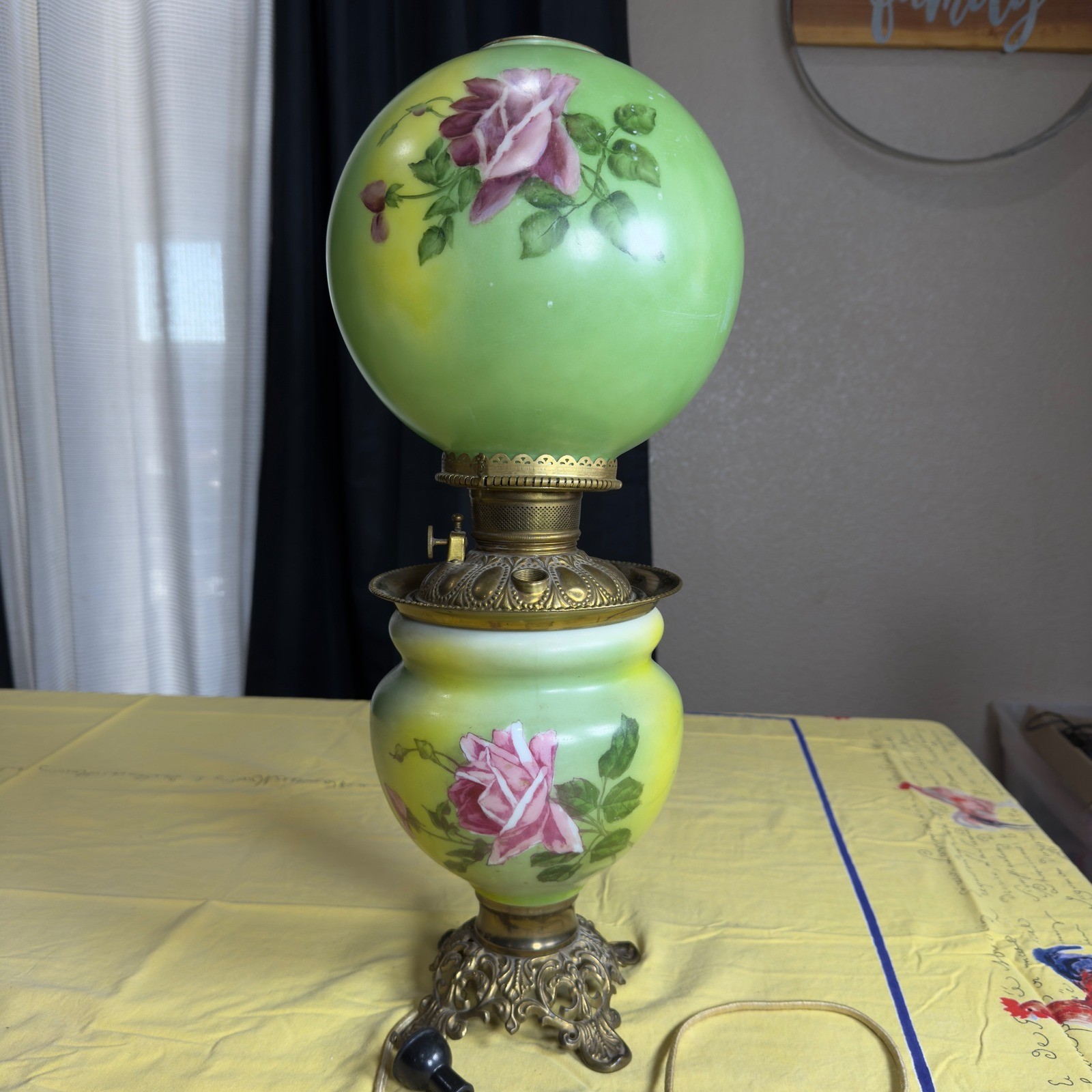 VTG Patti Smith Signed 1989 Hand Painted GWTW Double Globe Electrified Oil Lamp VTG Patti Smith Signed 1989 Hand Painted GWTW Double Globe Electrified Oil Lamp