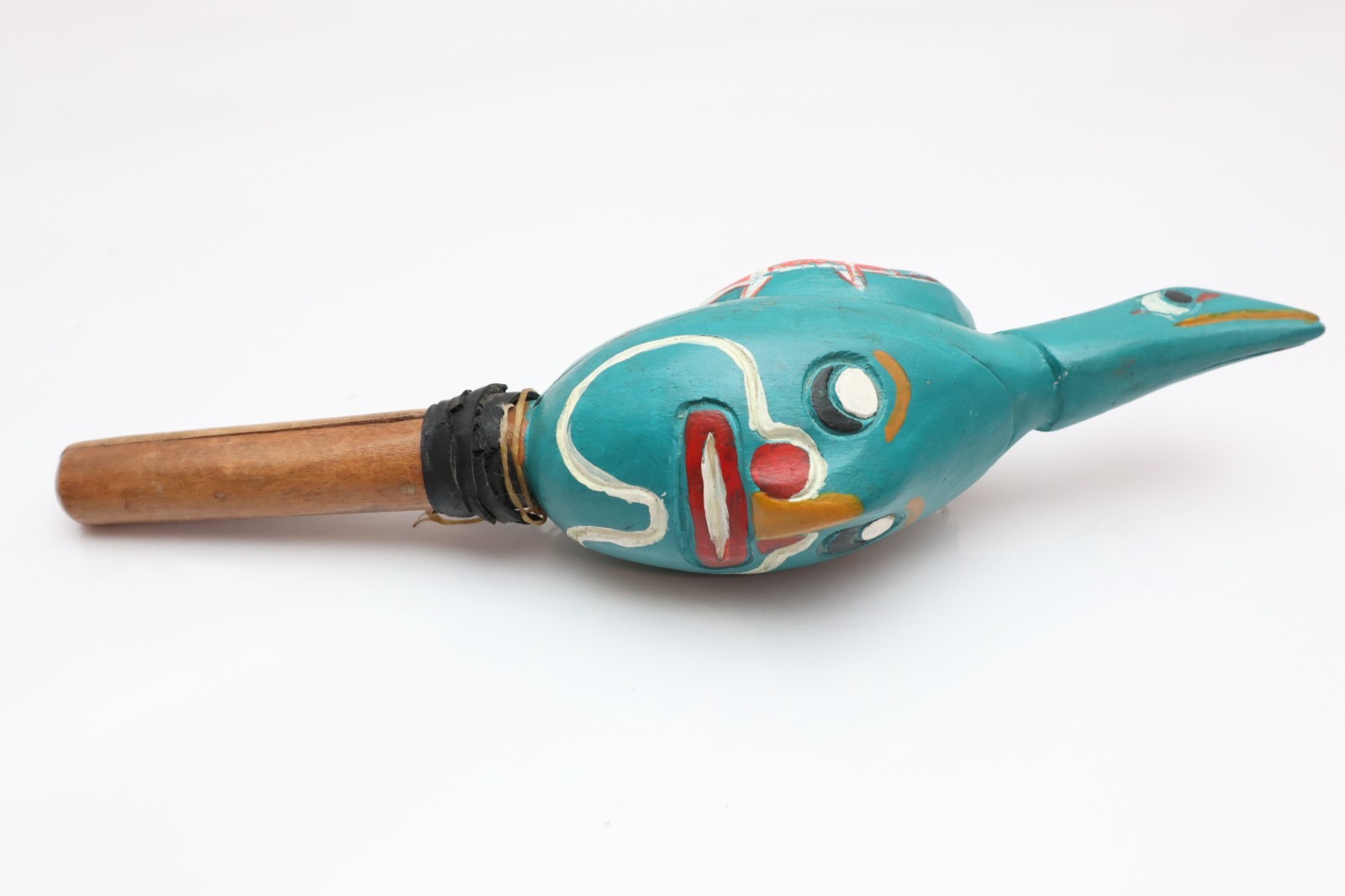 OLD Atq NORTHWEST COAST Tlingit RATTLE, CEREMONIAL Bird Effigy 13" Long Tribal- OLD Atq NORTHWEST COAST Tlingit RATTLE, CEREMONIAL Bird Effigy 13" Long Tribal-