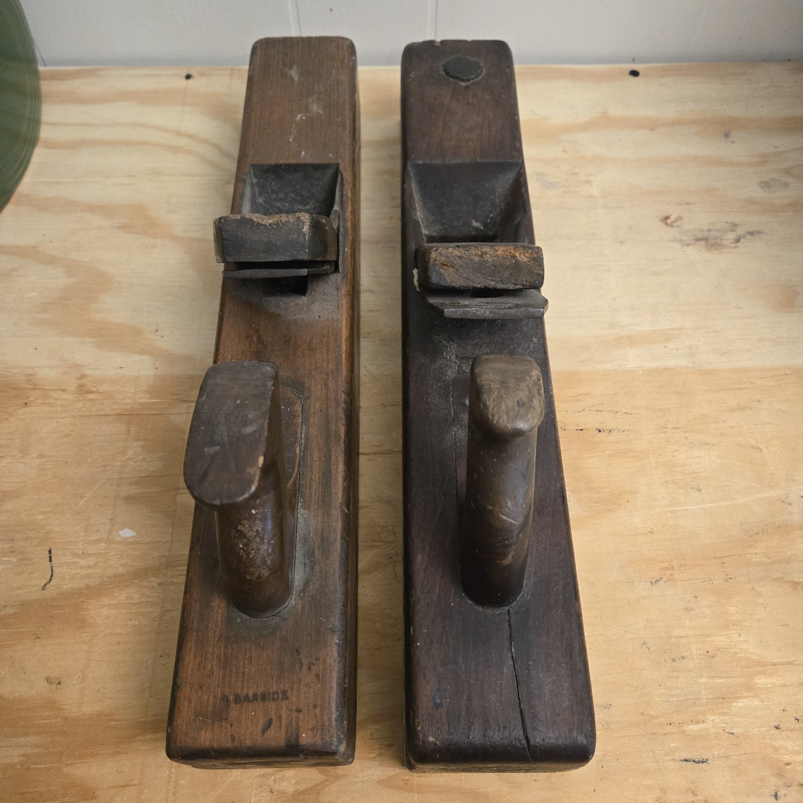2 1800s Antique Wood Planes Signed Wardle Garside Primtive Tools 17" Long 2 1800s Antique Wood Planes Signed Wardle Garside Primtive Tools 17" Long