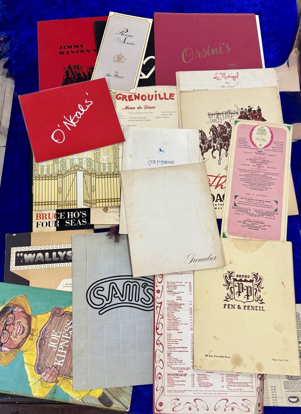 Huge Lot Of Vintage NYC Menus Orsini’s, Grenadier, Pen & Pencil, 21 Club, Wallys