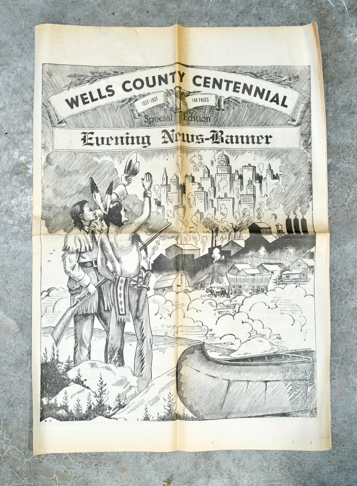 Vintage 1937 Wells County Centennial Newspaper Banner Indian Bluffton Indiana Vintage 1937 Wells County Centennial Newspaper Banner Indian Bluffton Indiana