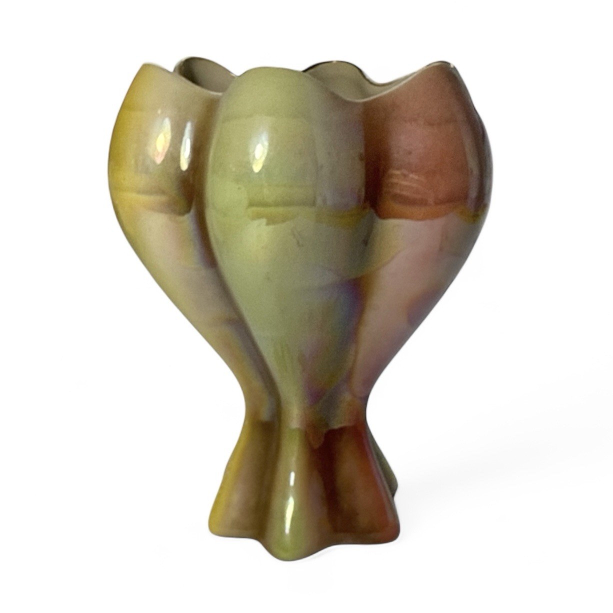 8.78" Vintage Rainbow Iridescent Ceramic Hand Painted Bowl Vase Italy 1293 8.78" Vintage Rainbow Iridescent Ceramic Hand Painted Bowl Vase Italy 1293