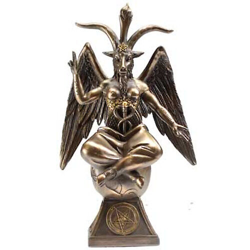 Baphomet Sabbatic Goat Winged Sitting on Earth & Sigil Bronze-Tone Statue 9\