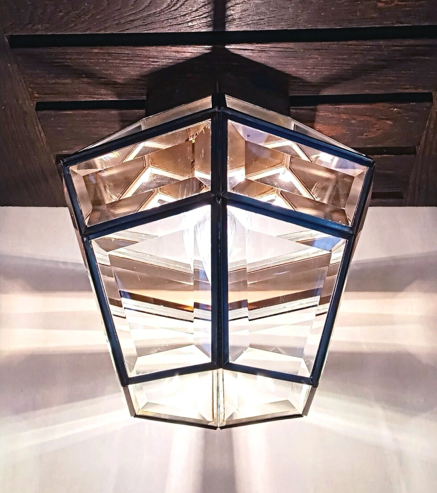 Vintage 1980s Fredrick Ramond Post Modern Prismatic Glass Ceiling Light Fixture