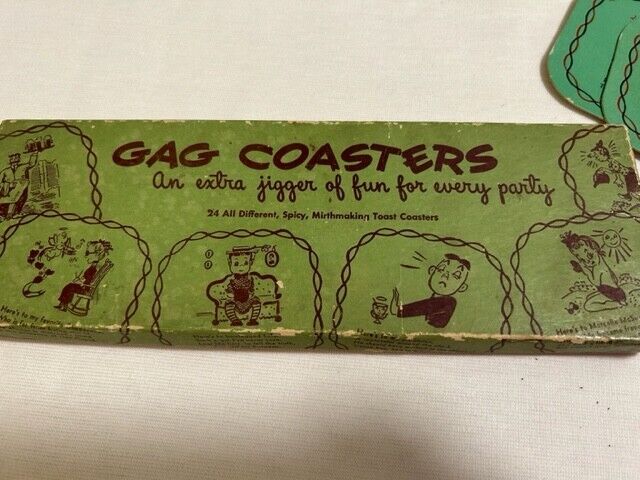 Vintage Gag Coasters Pressboard in Original Box