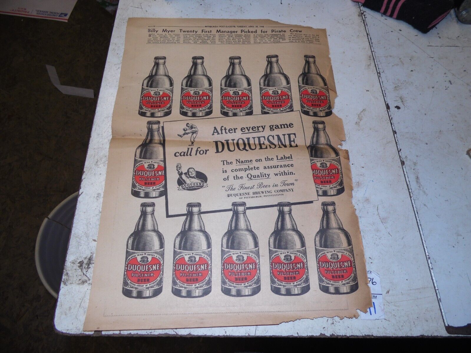 Vintage 1948 Duquesne Beer Newspaper Ad Advertising - After Every Game....