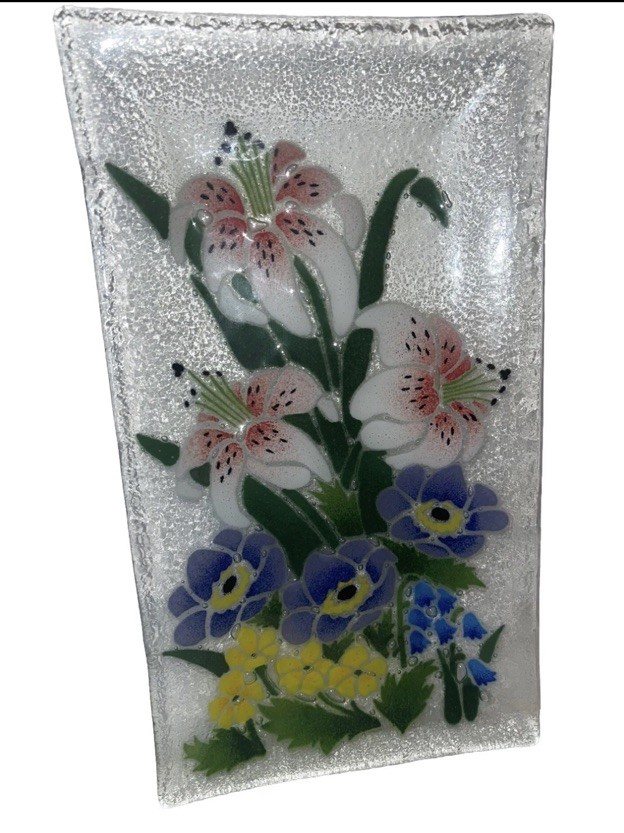 Beautiful Vintage Fused Glass Platter Rectangle 14 Inch Peggy Karr Orchids Beautiful Vintage Fused Glass Platter Rectangle 14 Inch Peggy Karr Orchids