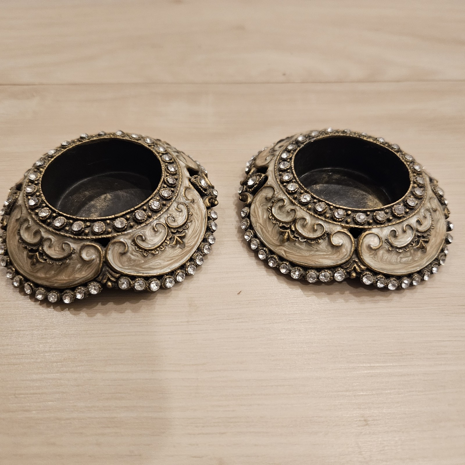 VTG Regency Jeweled Tealight Candle Holders Set of 2 Enamel Rhinestone Ornate