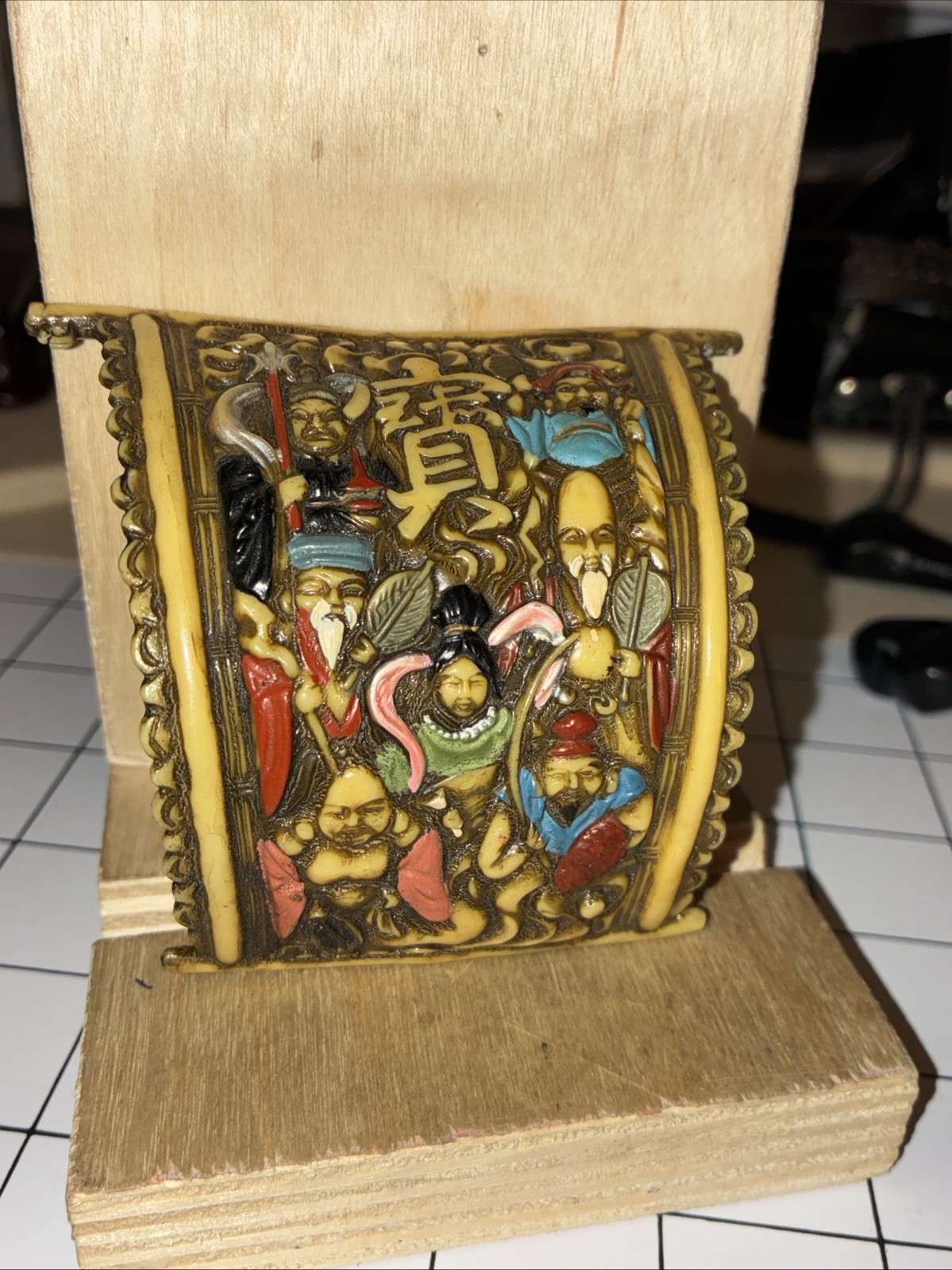 Vintage 1940s Japanese Celluloid Takarabune Ship Bow Panel - Seven Lucky Gods