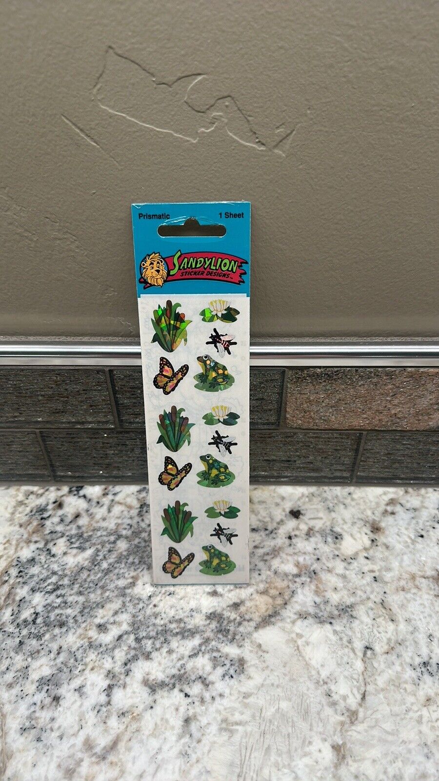 Vintage SandyLion prismatic frog Lilly pad butterfly stickers sealed