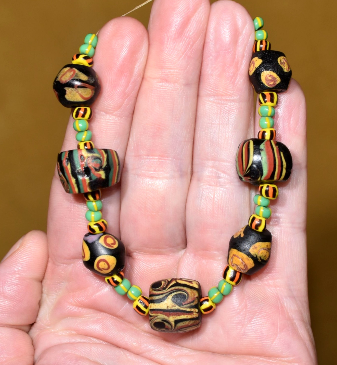 Antique Venetian Semi Feather Beads Lampwork King Eye Bicone Beads African Trade Antique Venetian Semi Feather Beads Lampwork King Eye Bicone Beads African Trade