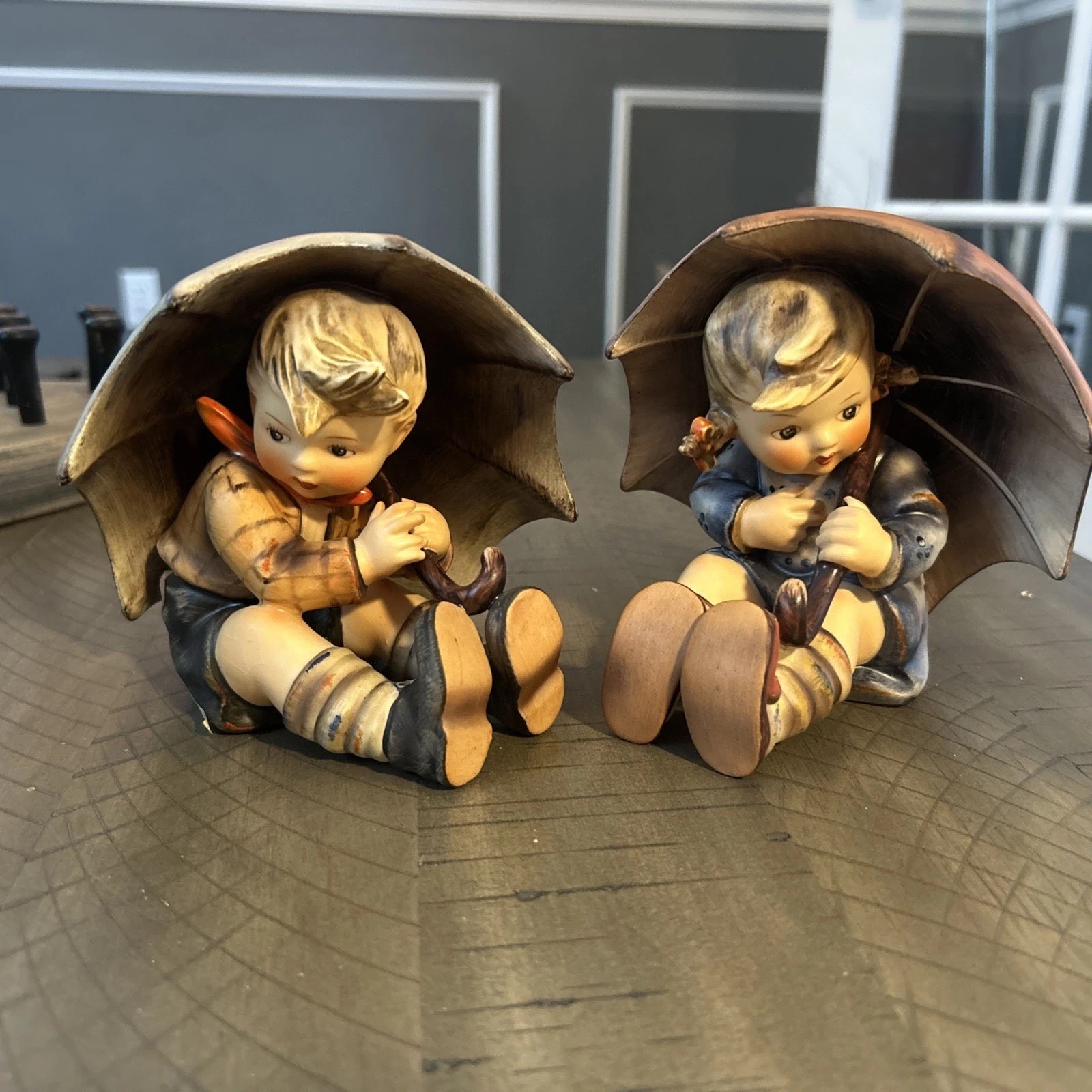 Vintage Goebel Hummel Umbrella Boy (152/0 A) & Girl (152/0 B) Set Size 5"