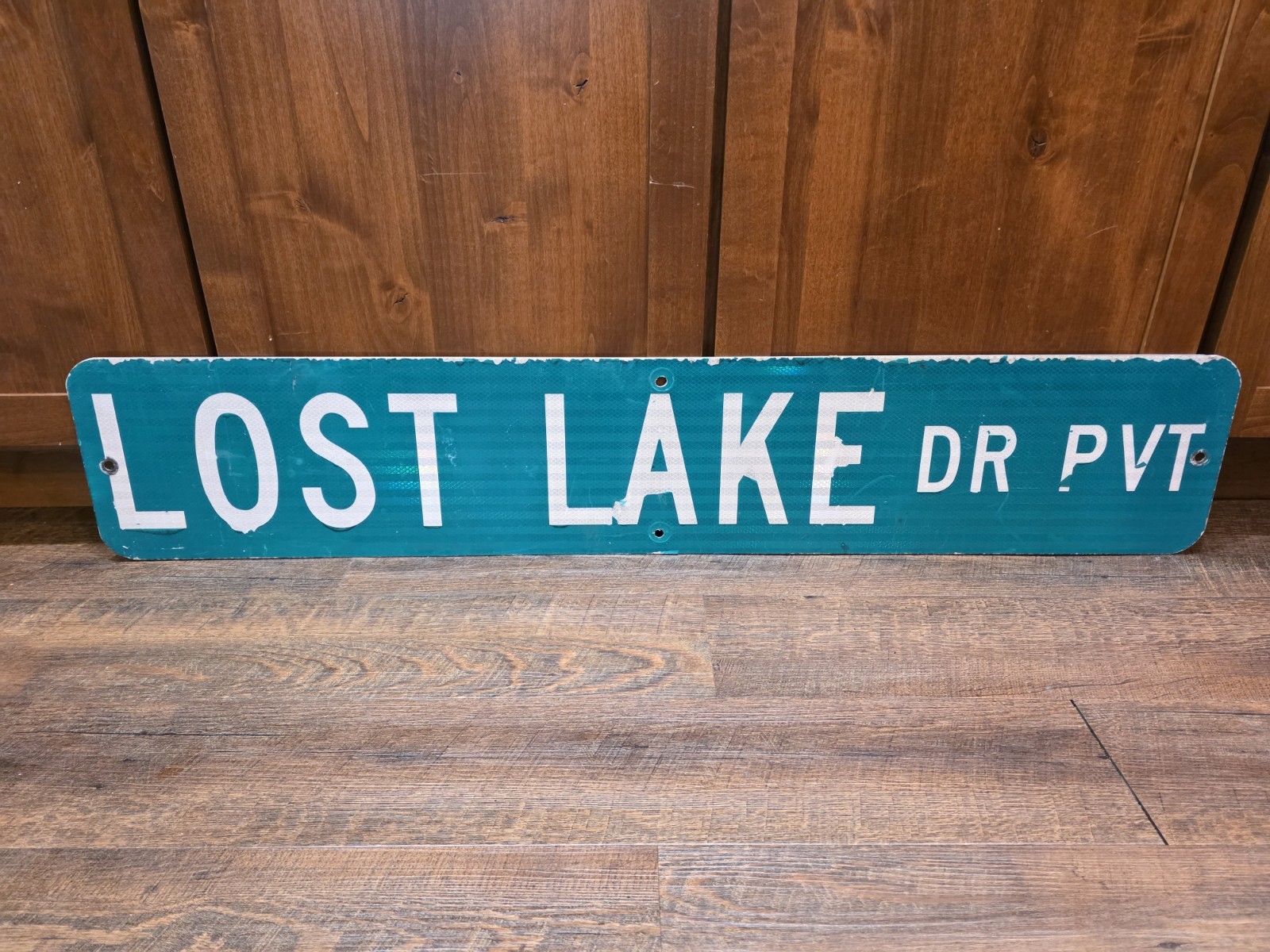 Huge 48” Vintage LOST LAKE DR PVT Metal Street Sign Blade CA Haunted Halloween Huge 48” Vintage LOST LAKE DR PVT Metal Street Sign Blade CA Haunted Halloween