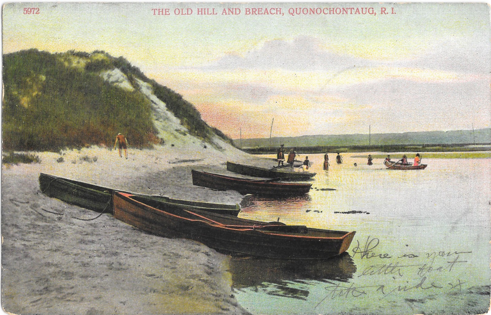 Old Hill and Breach Quonochontaug RI 1907 Postmark Boats Postcard Old Hill and Breach Quonochontaug RI 1907 Postmark Boats Postcard