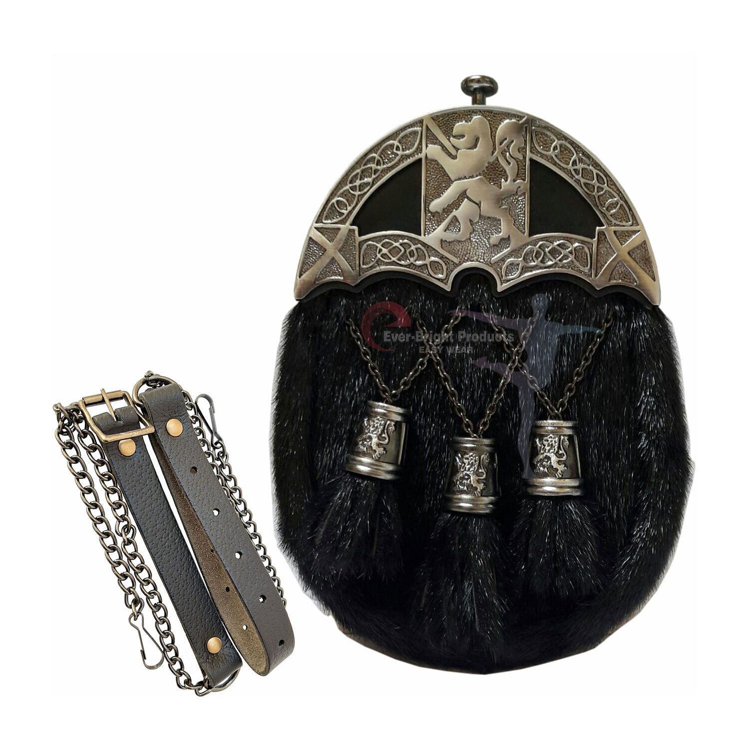Scottish Kilt Original Black Seal Skin Full Dress Sporran Enamel Lion Cantel Scottish Kilt Original Black Seal Skin Full Dress Sporran Enamel Lion Cantel