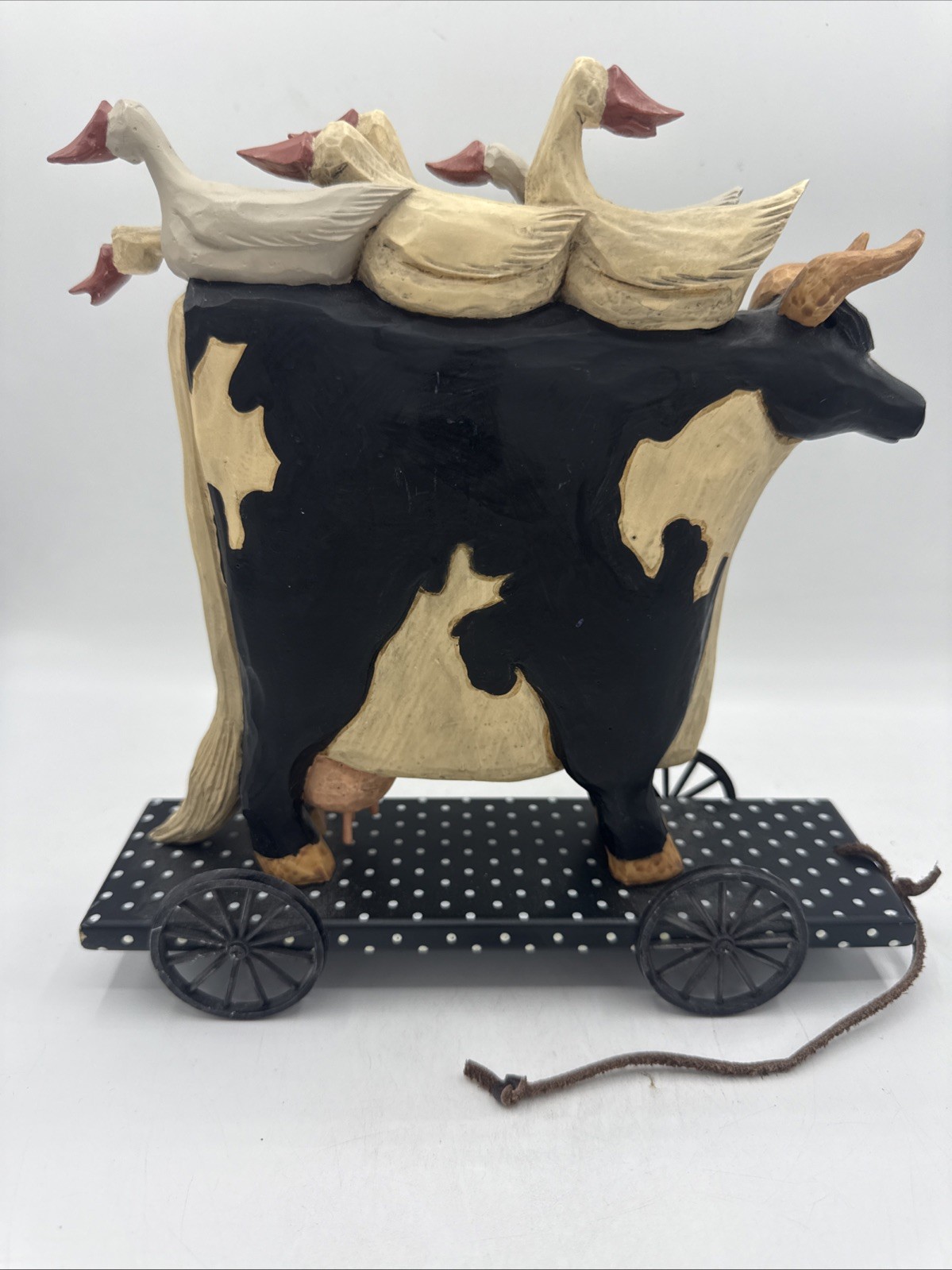 HTF Williraye Studio 1996 8.5" Cow Steer Wagon on Wheels Ducks Geese WW1422 RARE HTF Williraye Studio 1996 8.5" Cow Steer Wagon on Wheels Ducks Geese WW1422 RARE