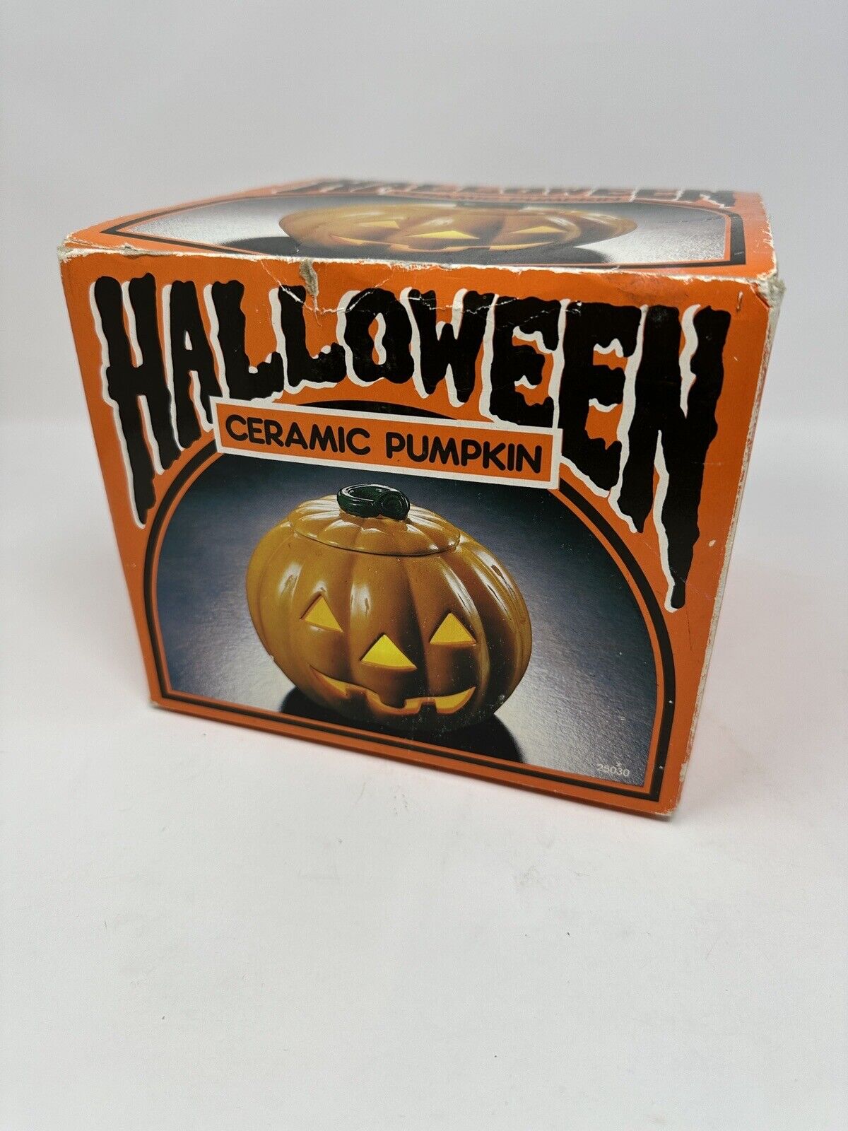 Vintage 1986 Halloween Ceramic Jack-O-Lantern Tealight Candle Holder - In Box