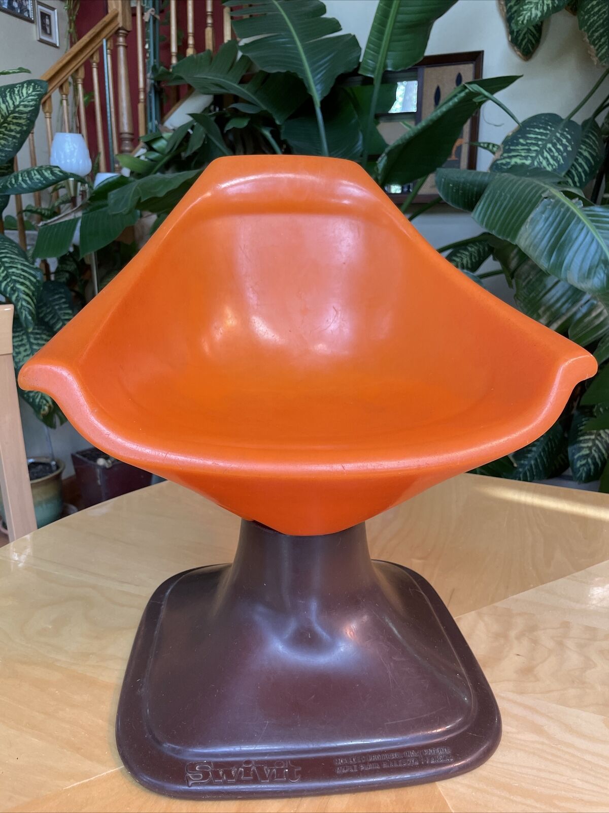 Vintage Mid Century SWIVIT Child\'s Orange Chair Moulded Plastic Swivel Modern