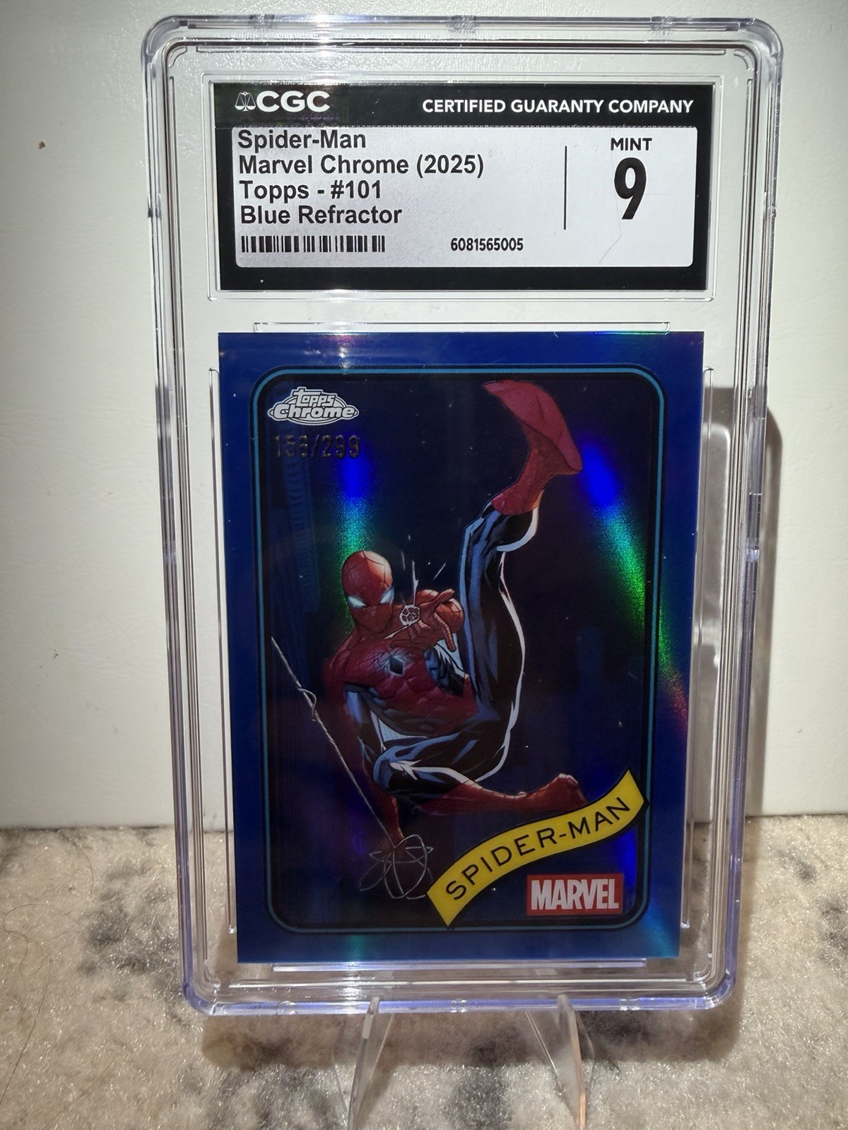 Topps Marvel Chrome 2025 Spider-Man Blue Refractor 156/299 #101 CGC 9
