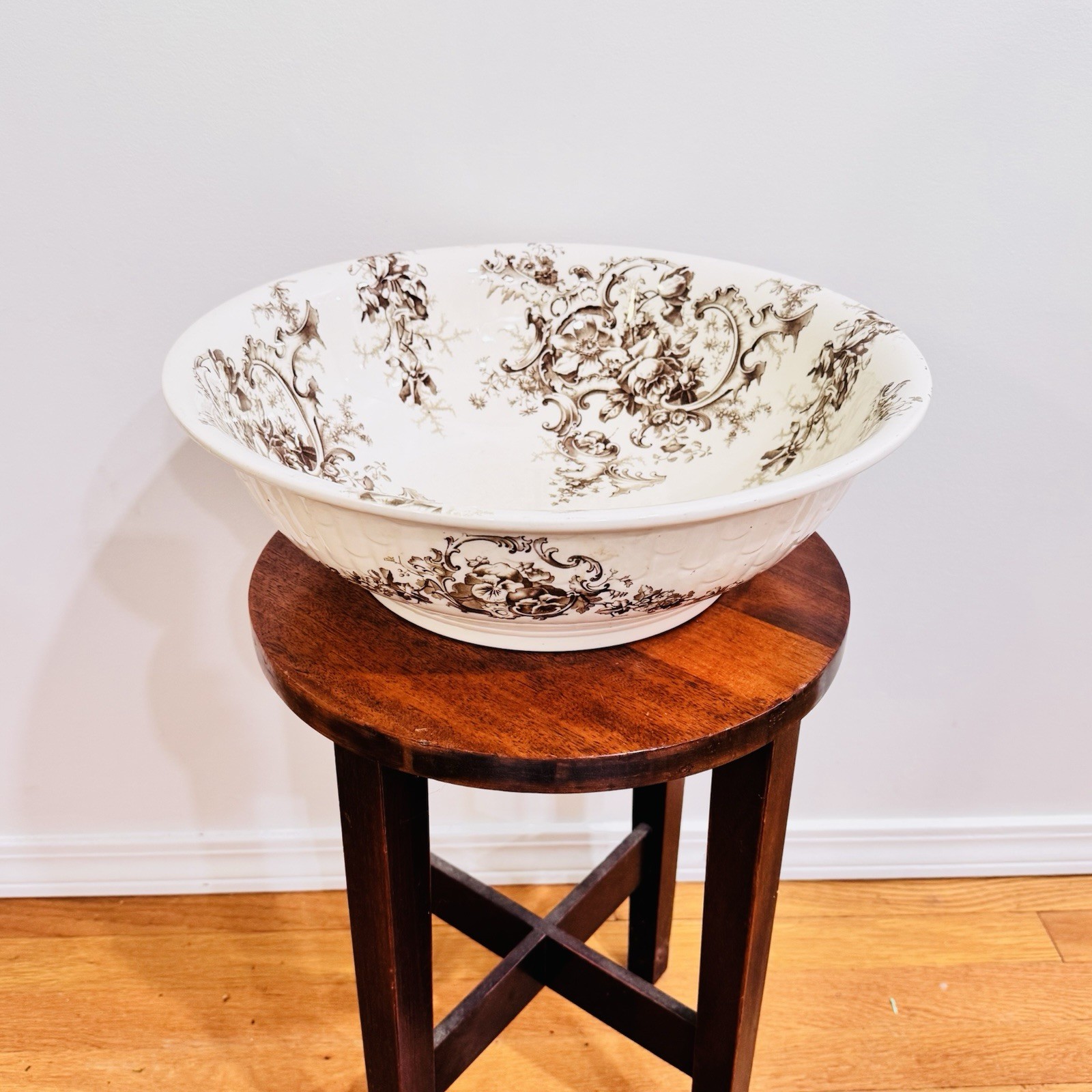 Antique Brown Westhead Moore and Co Transferware Basin Cartouche Pattern Antique Brown Westhead Moore and Co Transferware Basin Cartouche Pattern