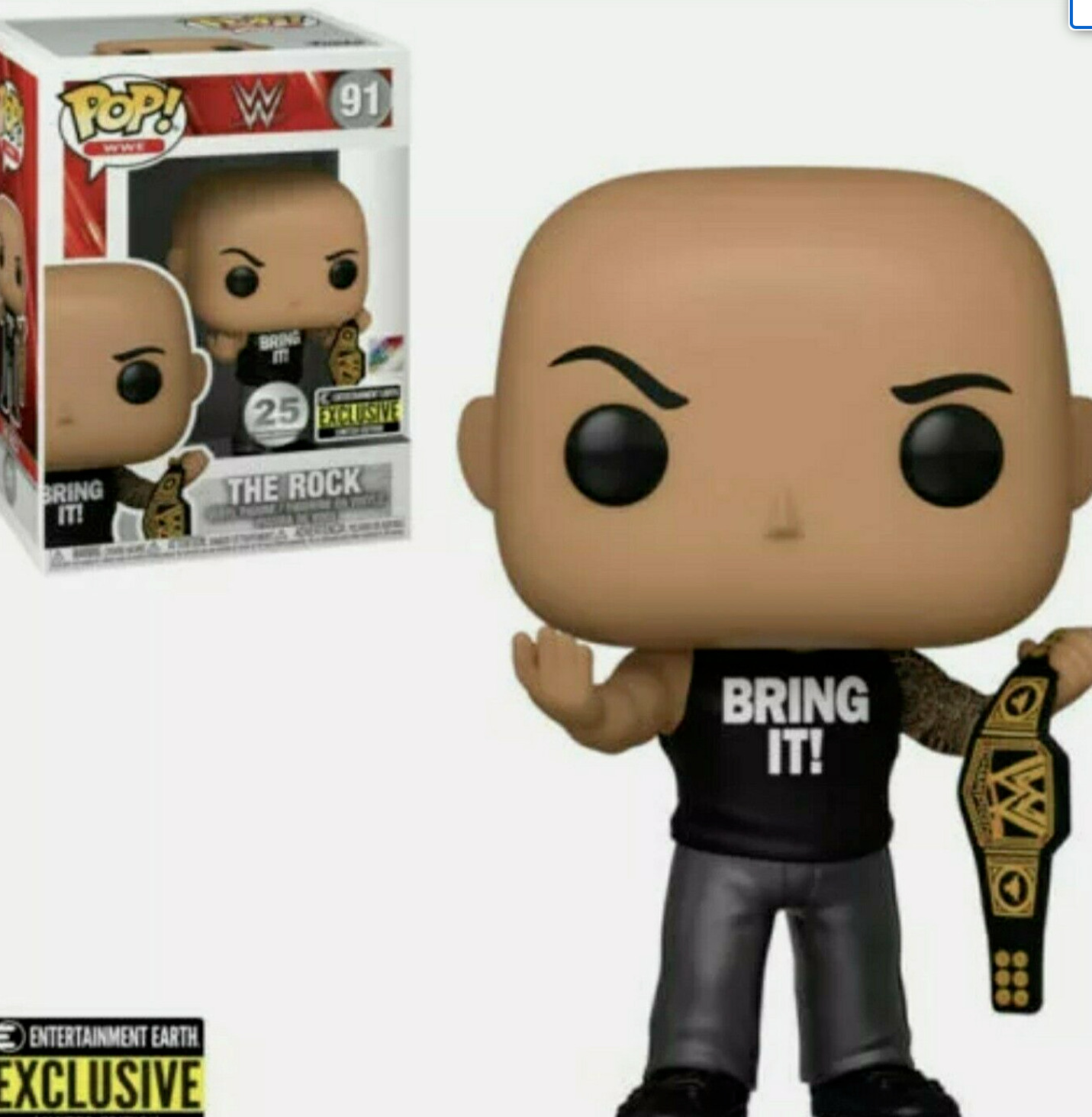 MINT Funko Pop WWE The Rock with Championship #91 Exclusive W FREE POP CASE