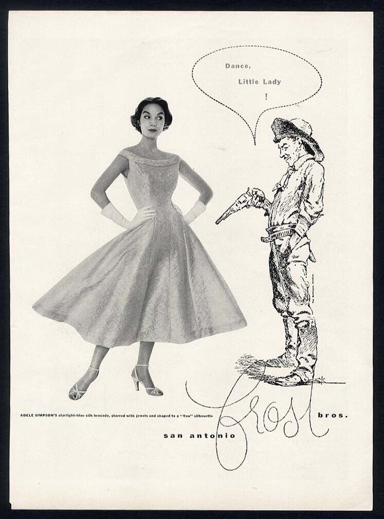 ADELE SIMPSON Fashion Ad 1953 Silk Dress FROST BROS San Antonio Texas COWBOY